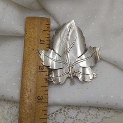 Art Deco Large Maple Leaf Brooch Detailed Curved Signed Sterling ~ 2.5″