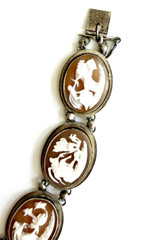 Vintage 800 Silver Carved Shell Oval Cameo Link Bracelet