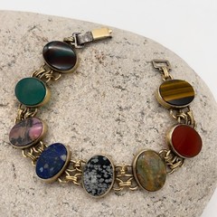 VTG 1950s Symmetalic 1/20 14k Gold on 925 Silver 7.5″ Multi-Gemstone Bracelet