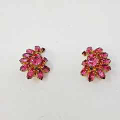 Vintage La Rel Rhinestone Clip Earrings Pink Red Climber Signed MCM 1.25″