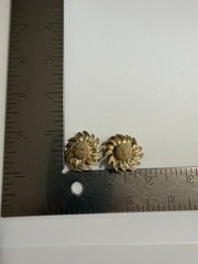 Vintage Textured Sunflower Daisy Clip Earrings Gold Tone Stamped BSK Omega Backs