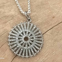 25ct 1Pc Pave Diamond Round Pendant- 925 Sterling Silver -31mmx24mm d5