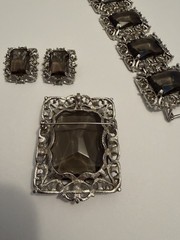 1962 Sarah Coventry Celebrity Smoky Rhinestone Bracelet Brooch Earrings Set