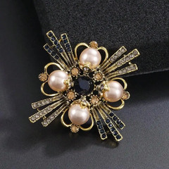 Vintage Zinc Alloy Faux Pearl and Rhinestone Cross Brooch for Women