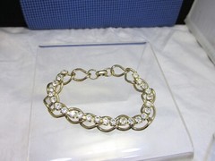 Vintage Sparkling Clear Rhinestone 7.5″ Bracelet Tennis / Chain Gold Plate