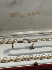 Majorica High End Sterling Silver Vermeil Faux Pearl 16” Necklace Red Box Estate