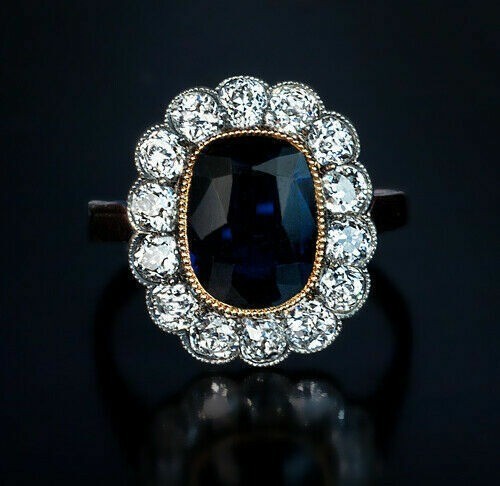 Natural Sapphire 4.10Ct Art Deco Antique Vintage Wedding Ring 14K Yellow Gold FN