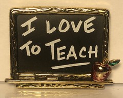 Brooch Pin I LOVE TO TEACH Metal Chalkboard W/ Apple Marked TONA Vintage