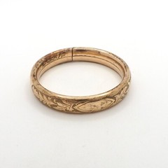 Victorian 12k Gold Filled Leaves Floral Bangle Bracelet 7in Tension Clasp