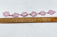 1/20 14K Gold Filled Pink Glass Flower Bead Link Bracelet 8.25″ 41.2g