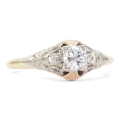 ART DECO DREAMS 18K Yellow Gold & Platinum Set 0.30ct Brilliant Cut Diamond Ring