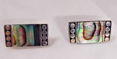 Vintage Abalone Marcasite Pendant Necklace & Clip Earrings Set FAS 925 Silver