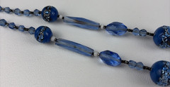 Antique Flapper Cobalt Blue Art Glass Bead Necklace 22″ Art Deco Tassel