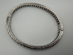 Antique Art Deco GREEN Channel-Set Rhinestone Sterling Silver Bangle Bracelet