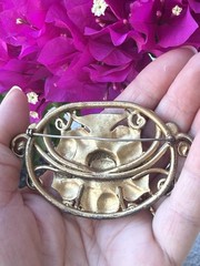 Vintage Large Gold Tone Art Nouveau Style Floral Brooch Sash Pin 3.5 X 2 1/4″