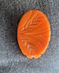 VTG Art Deco Deeply Carved Oval Bakelite Pin Brooch Amber Butterscotch 1.75 in