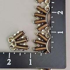 Vintage Necklace Clip On Earrings Set Brown Logs Gold Tone SHORT 13″