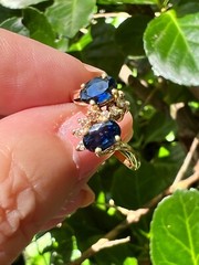 VINTAGE 14K GOLD BLUE SAPPHIRE DIAMOND TOI ET MOI RING ENGAGEMENT ANNIVERSARY