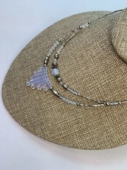 Vintage 16” Silvertone And Opalite Glass Beautiful Statement Double Bottom, B3