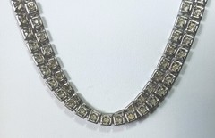Vintage D’VER’S N.Y. 2-Strand Silver-tone Necklace w/ Square Rhinestones 15″