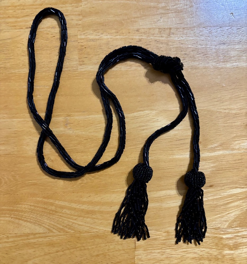 Handmade black glass bead rope necklace belt (a la YSL style) vintage early 90s