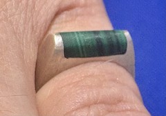 Y26 DKM Green Malachite 925 Silver Ring Size 7.5 Denmark Norway Baguette
