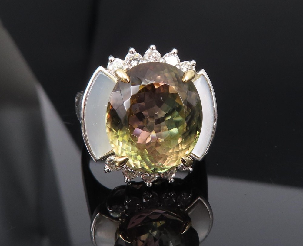 10.18ct Party Color Tourmaline & 0.50ct Diamond Platinum 18K Gold Ring Sz 8.5