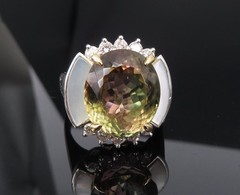 10.18ct Party Color Tourmaline & 0.50ct Diamond Platinum 18K Gold Ring Sz 8.5