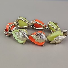 Vintage Leaf Bracelet Bright Orange Yellow Gold Tone Linked 6.5 in