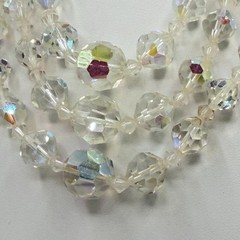 Vintage Triple Strand Cut Glass Crystal Necklace Adjustable Length ca 1950s