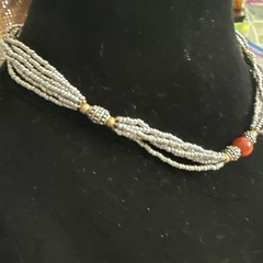 VTG Czech Republic Glass Seed Bead Necklace 16” Silver Button Loop Clasp
