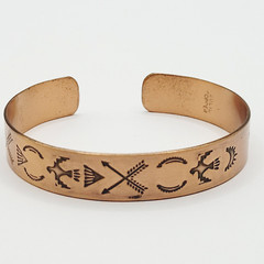 Copper Native American Inspired Symbols Thunderbird Arrows Sun Cuff Bracelet