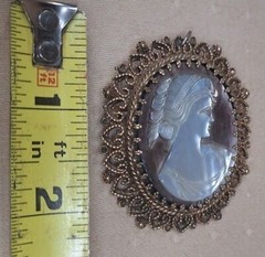 Vintage Cameo 12K Gold Filled Shell Brooch Pendant Princess Mara by Marathon