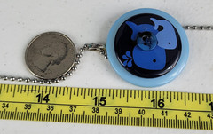 Vintage Blue Whale Plastic Button Pendant Necklace 29 in Ball Bead Chain