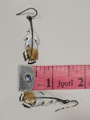 Vintage Silver Cloisonne Enamel Feather Dangle Drop Earrings Boho 1.5″