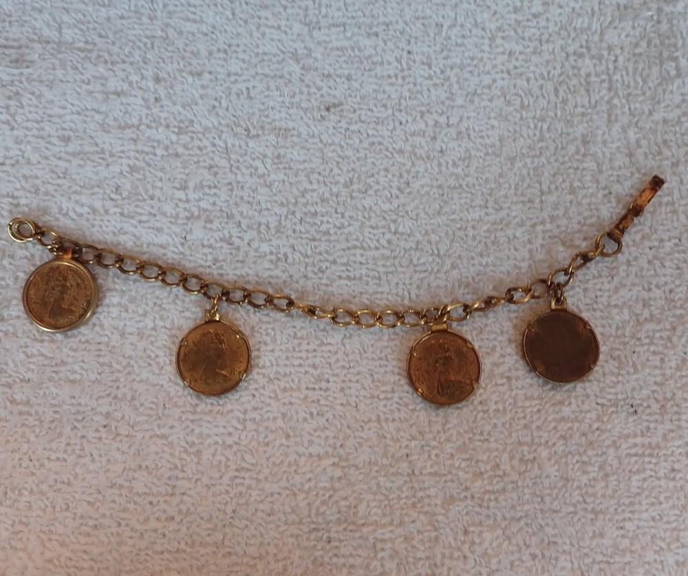 Vintage 1970 Bahamas One Cent Copper Penny Bracelet