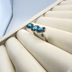 JTV Ring Turquoise Sterling Silver 925 size 8 Designer Halo East West Modern