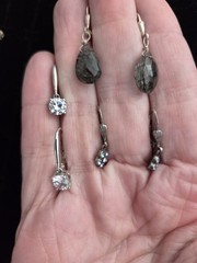 Vintage Sterling Silver Earrings Lot Of 5 Pairs CZ Crystal Dangles Studs .925