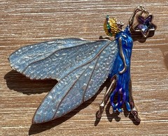 Signed Kirks Folly Fairy Brooch Blue Enamel Winged Glitter Star Wand Whimsical