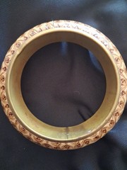 Vintage Brass And Punched Leather Bangle Bracelet 7.5-8.5″