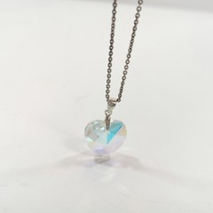 Vintage F.N.A. Italy Sterling Silver Chain Iridescent Crystal Heart Pendant 925