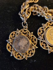 Vintage Lisnef Gold Tone Coin Necklace 10 Inches Long Jewelry Mercury Dime Wheat