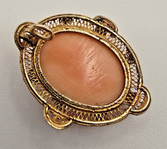 18K Gold Granulated Filigree Frame With High Relief Etruscan Revival Cameo