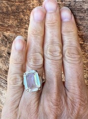 1960s Vintage VENDOME adjustable cocktail ring, w/ clear glass emerald-cut stone