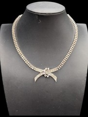 Vintage JOMAZ Signed Joseph Mazer Clear Rhinestone Silver Tone Necklace ⚠️Read
