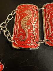 Vintage West Germany Panel Bracelet Seahorse Orange Red Silver Tone Eloxal