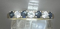 **14K YELLOW GOLD** VTG Art Deco Blue Topaz ‘Half Eternity Band’ (Sz. 5) ( 1.4G)