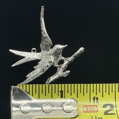 Vintage Silver‑Tone Textured Bird Brooch – Rhinestone Accents- No Markings