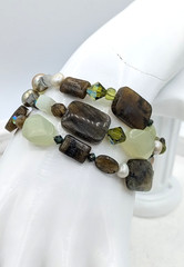 SAKI SILVER Bracelet Labradorite Chalcedony Beaded Multi Strand Gemstone