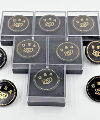 USA 250th Anniversary Obsidian Stone Commemorative Pin Badge 1.2″Limited Edition